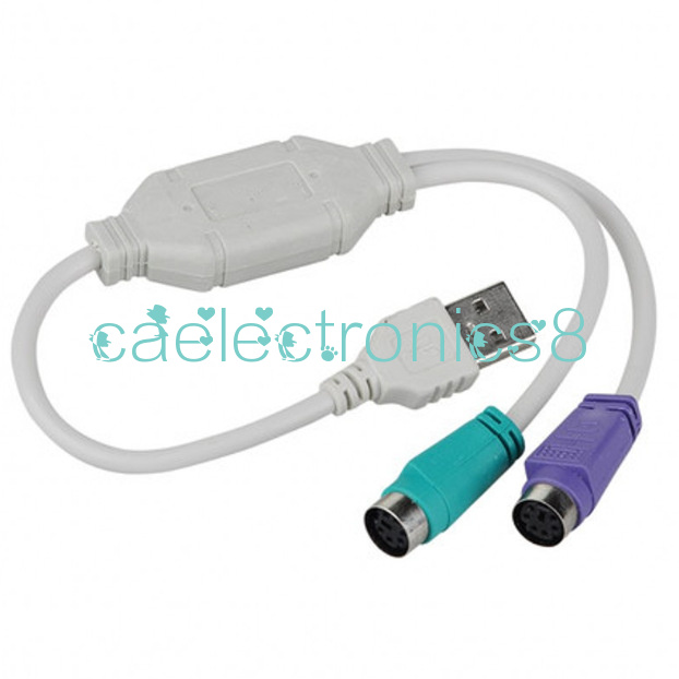 White Dual PS2 Female to USB Male Converter Adaptor Cable F//M for Mouse Keyboard