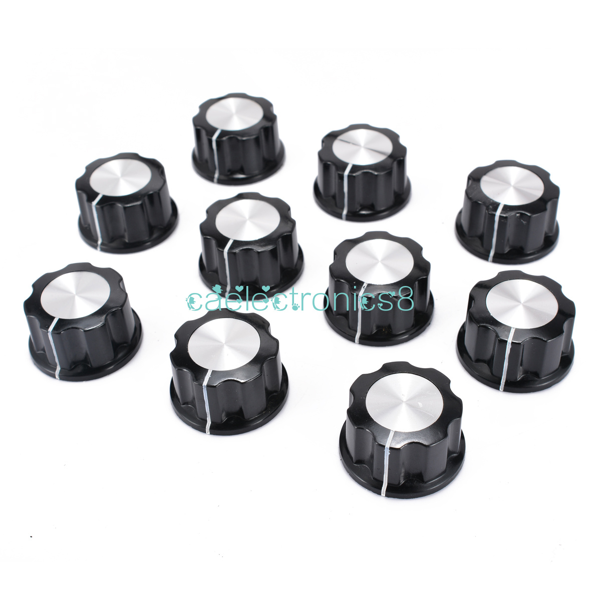 10Pcs Black 16mm Top Rotary Control Turning Potentiometer Knob For Hole Dia 6mm