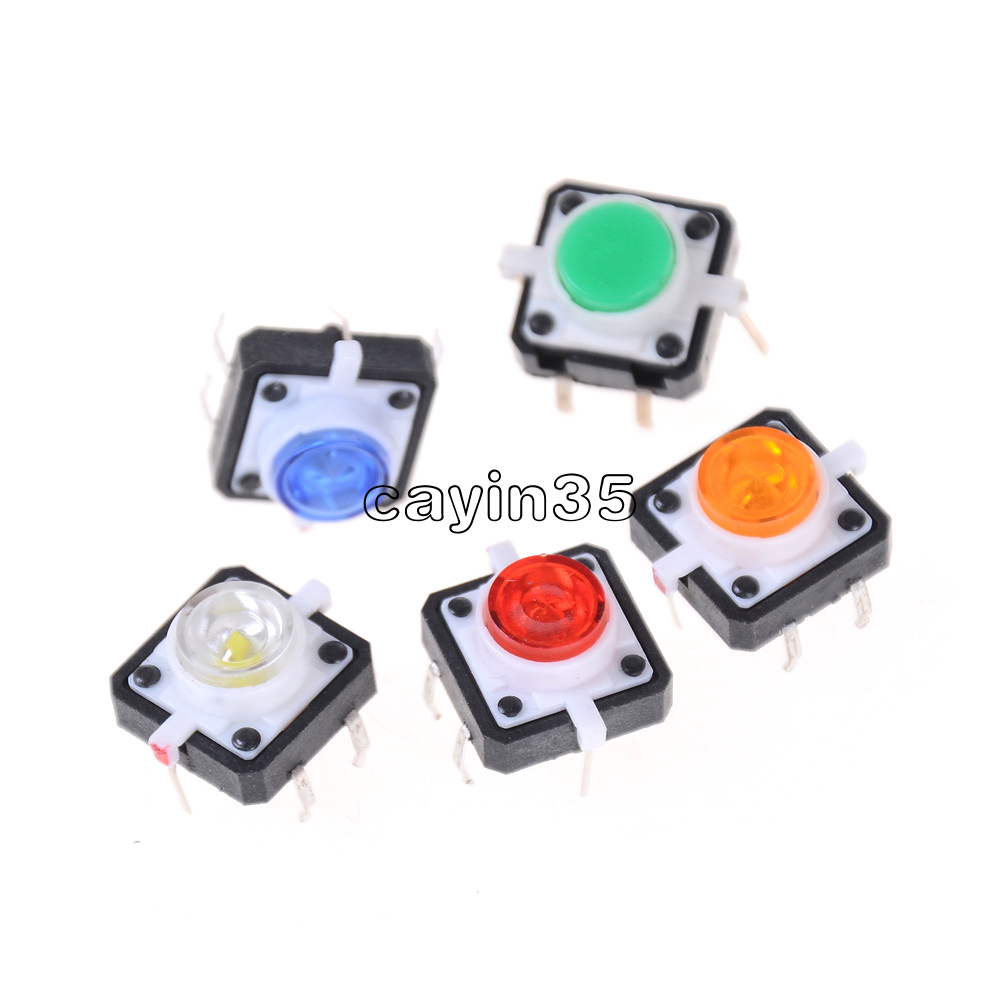 5PCS 12X12X7.3 Táctil Botón Interruptor Momentáneo Tact LED 5 Colores Nuevo