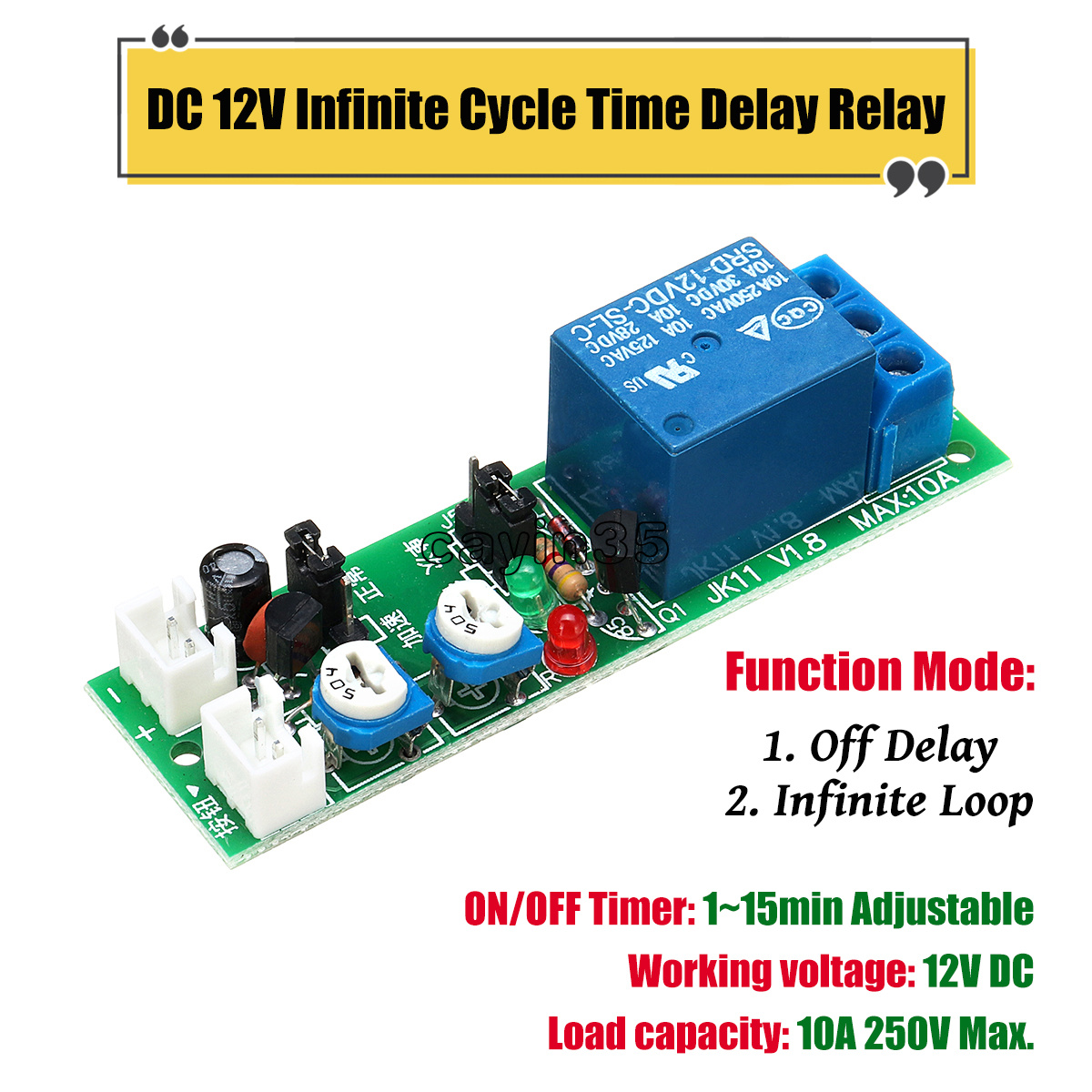 DC 12V Infinite Cycle Loop Timer Delay Adjustable Time Relay Switch