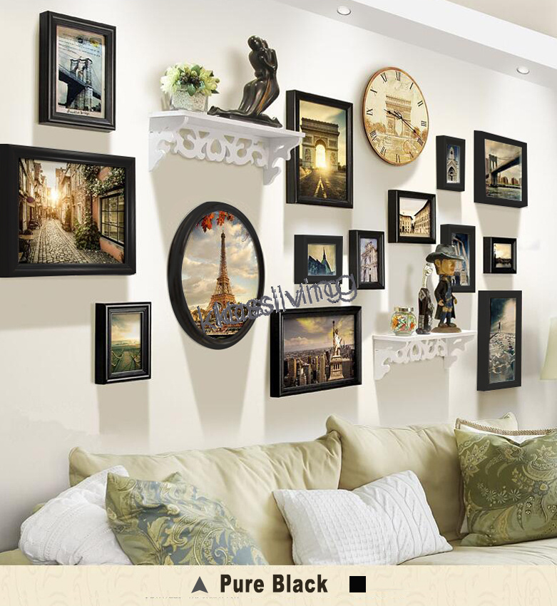 14 PCs Photo Frame Set Wall Art Decoration with Floating Shelf and Vintage Clock - Picture 21 of 21