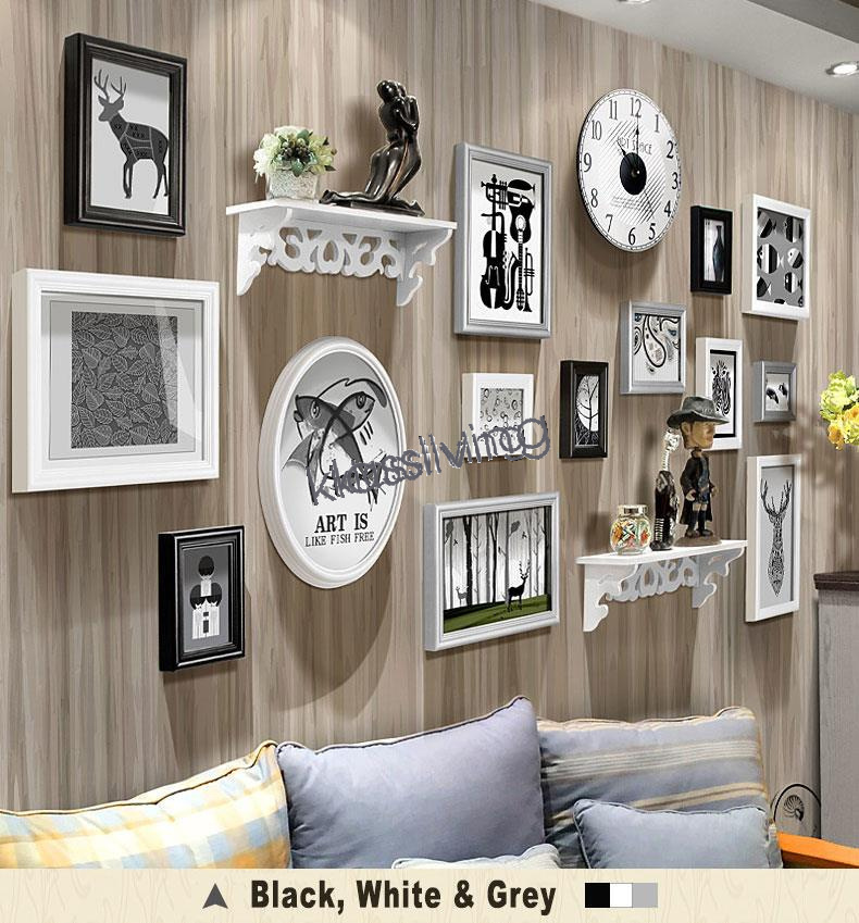 14 PCs Photo Frame Set Wall Art Decoration with Floating Shelf and Vintage Clock - Picture 18 of 21