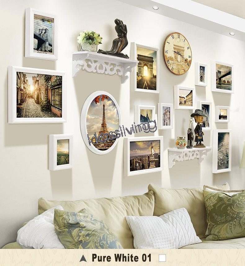 14 PCs Photo Frame Set Wall Art Decoration with Floating Shelf and Vintage Clock - Picture 13 of 21