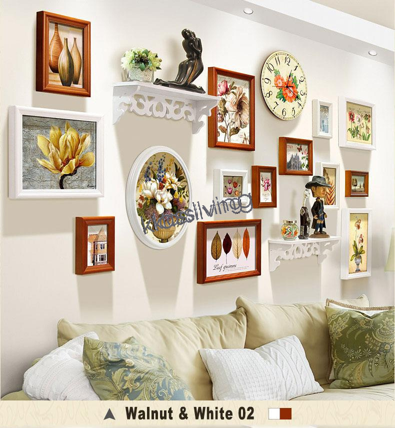 14 PCs Photo Frame Set Wall Art Decoration with Floating Shelf and Vintage Clock - Picture 14 of 21