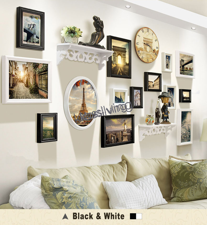 14 PCs Photo Frame Set Wall Art Decoration with Floating Shelf and Vintage Clock - Picture 20 of 21