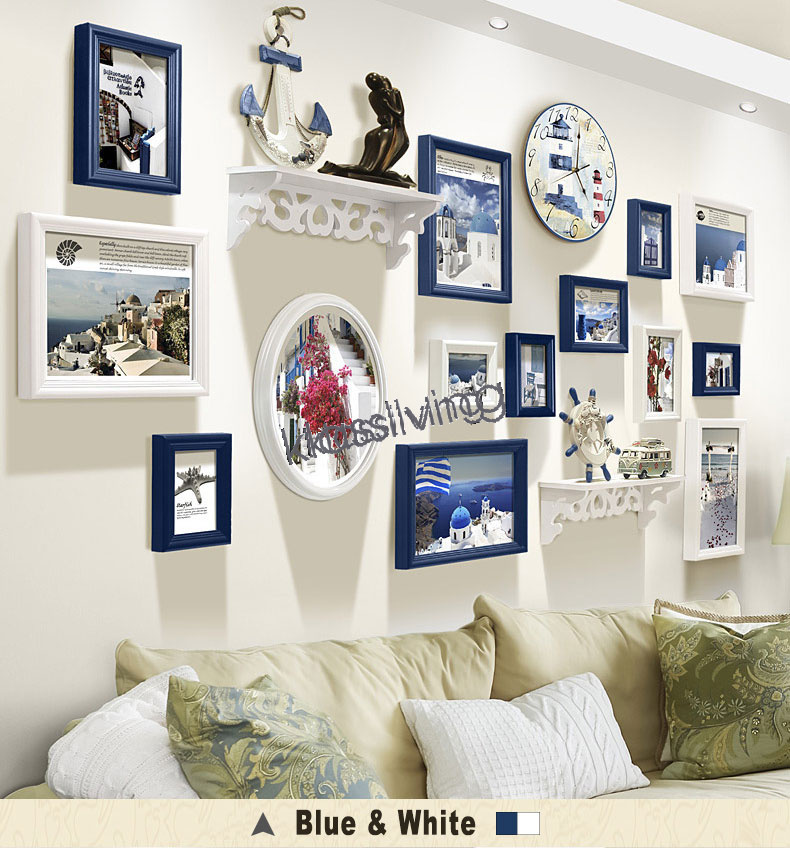 14 PCs Photo Frame Set Wall Art Decoration with Floating Shelf and Vintage Clock - Picture 17 of 21