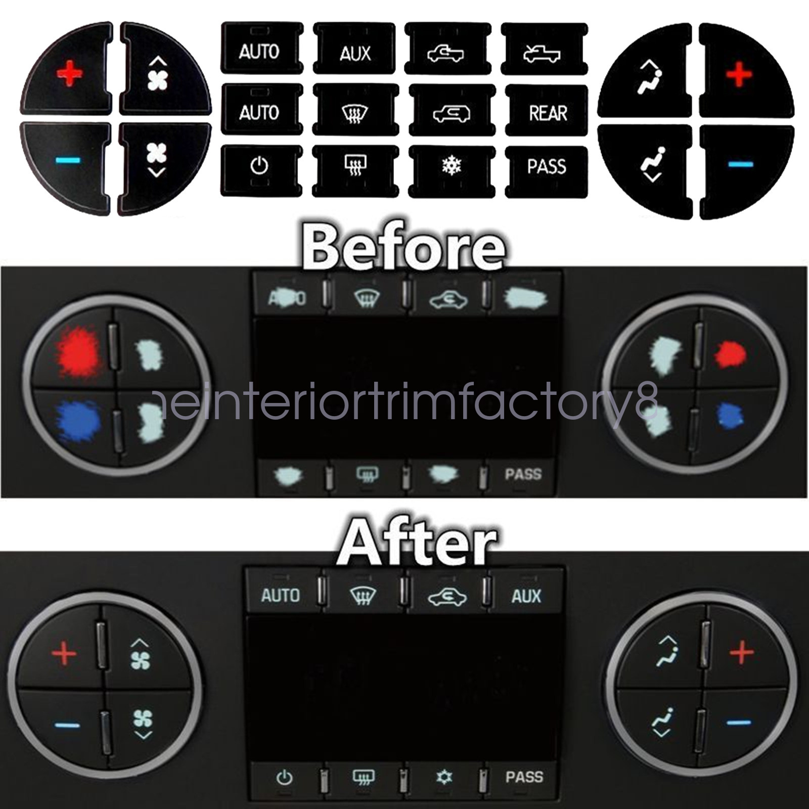 AC/Radio Dash Button Repair Kit, Fixing Ruined Faded Buttons Sticker Fits  Chevrolet Models