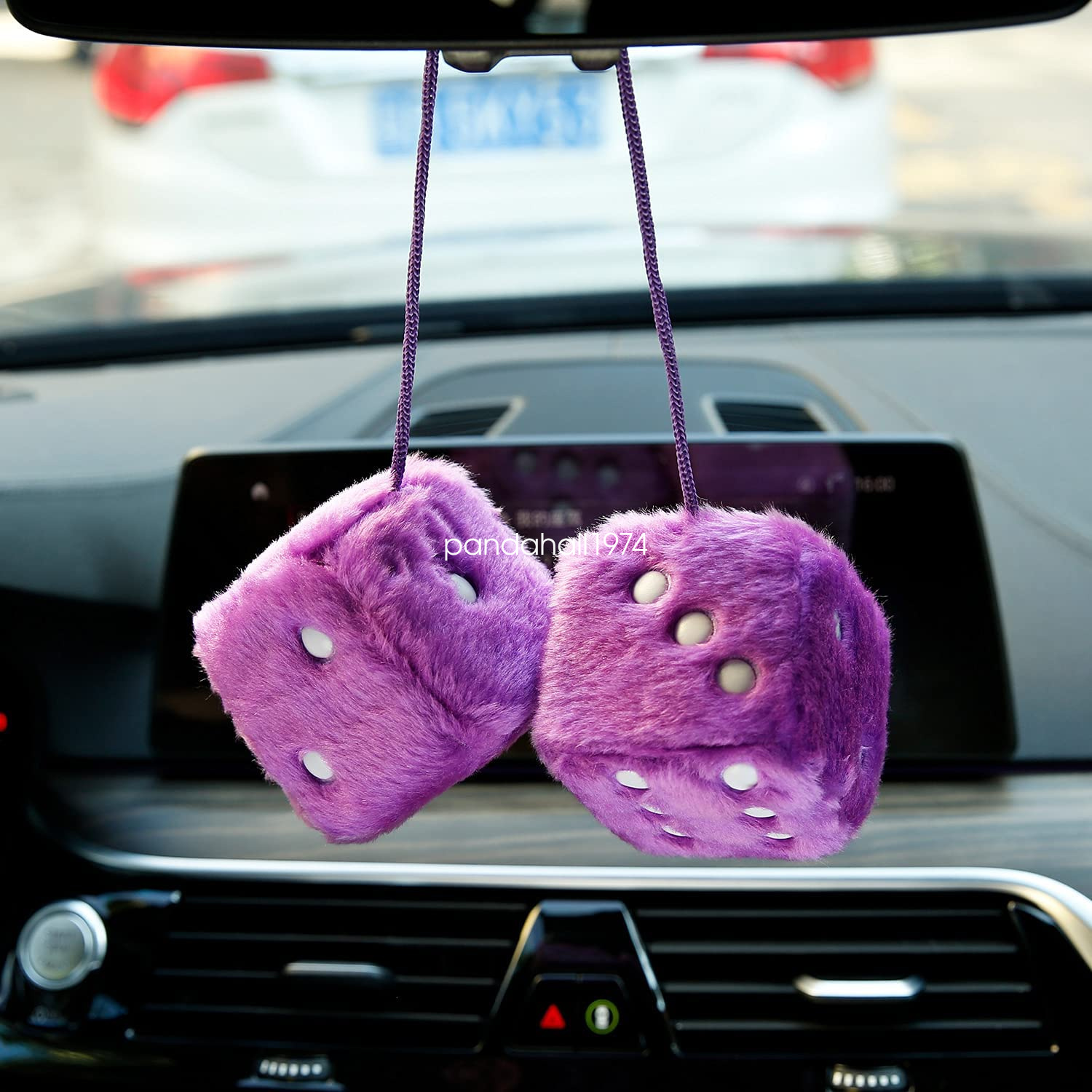 1 Pair Auto Purple Fuzzy Dice Front Car Plush Hanging Rearview Mirror  Decors