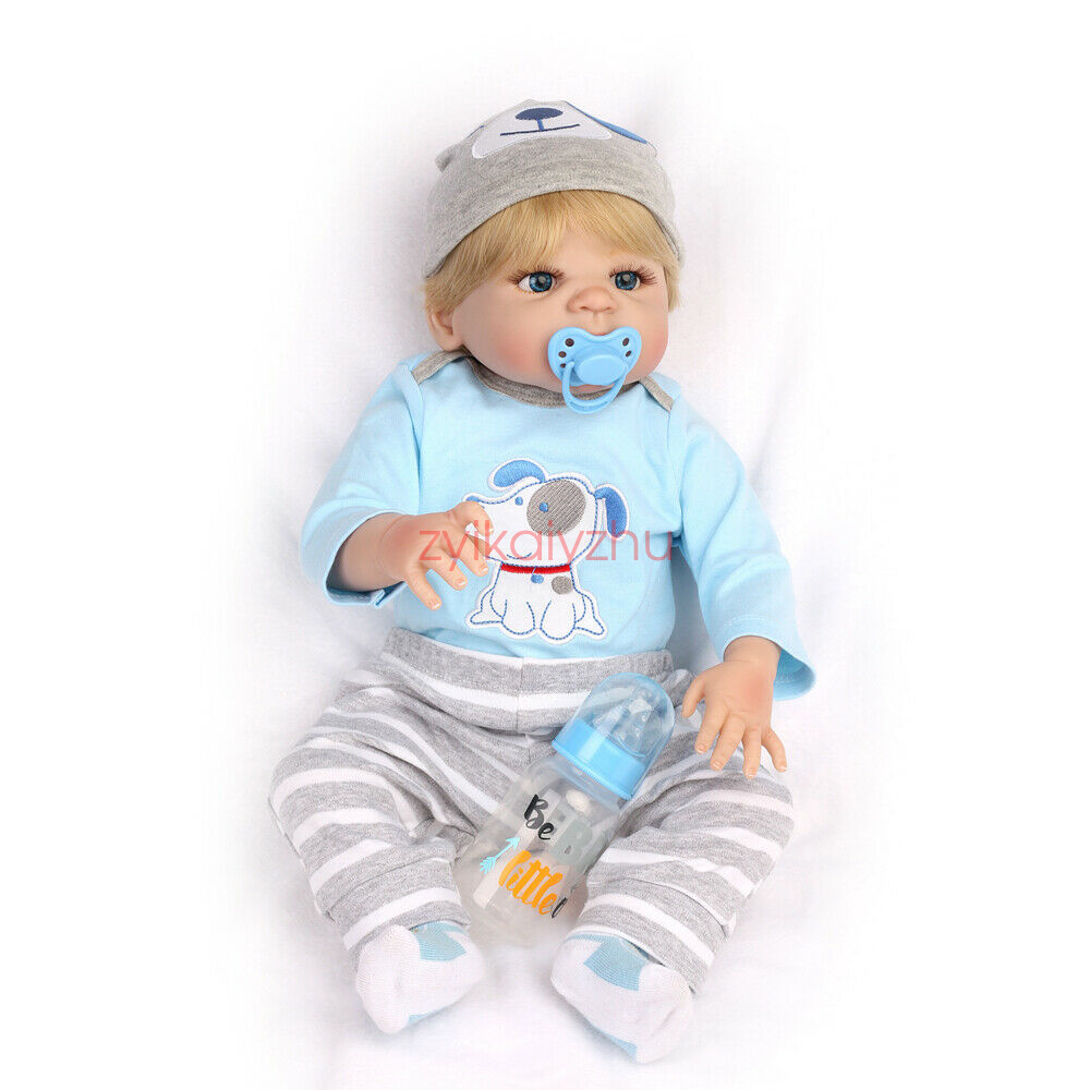 22/" Reborn Baby Doll Full Body Vinyl Silicone Handsome Doll Handmade Newborn