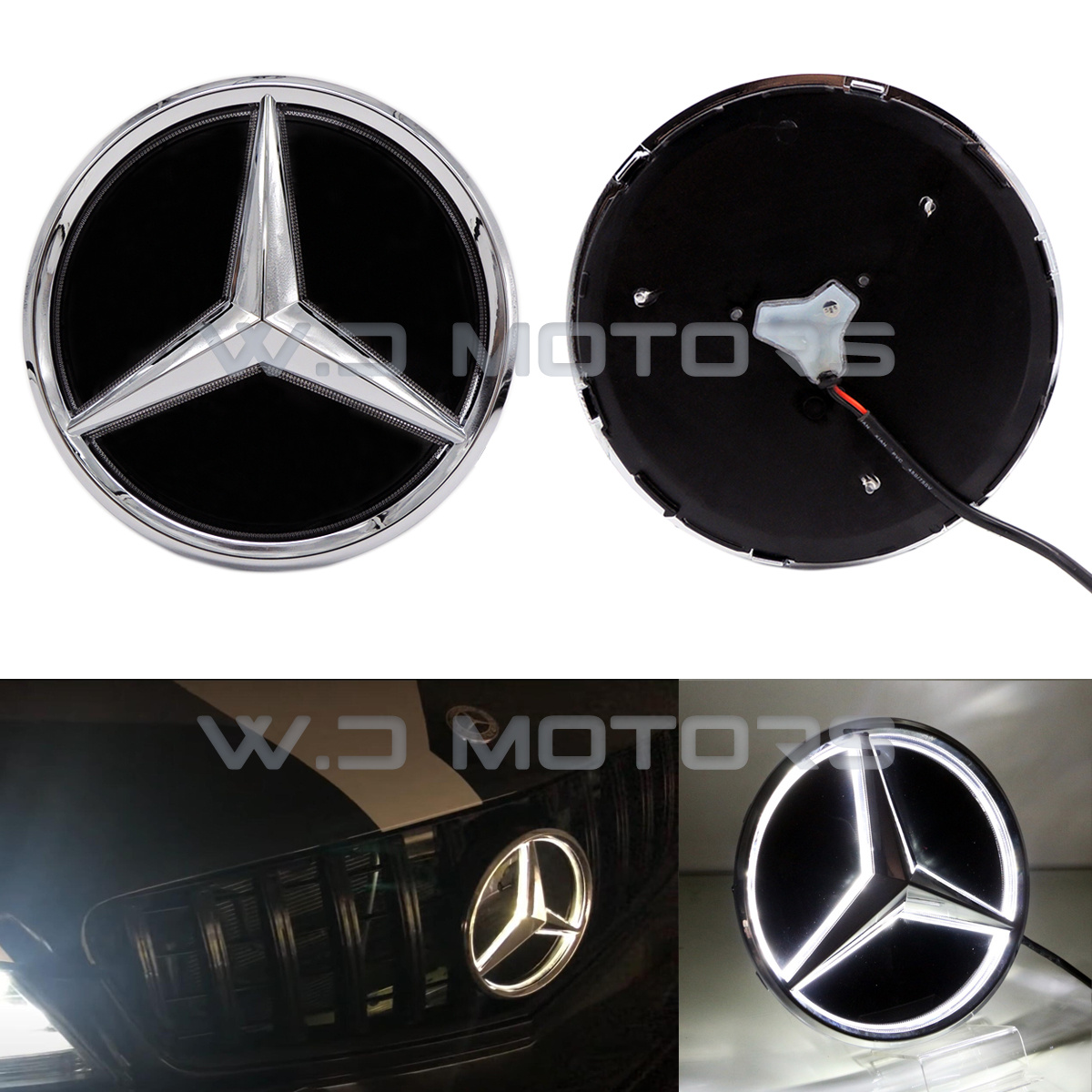 Front Grille Mirror Star Emblem For Mercedes-Benz – 7.24” – Silver/Black – MUY