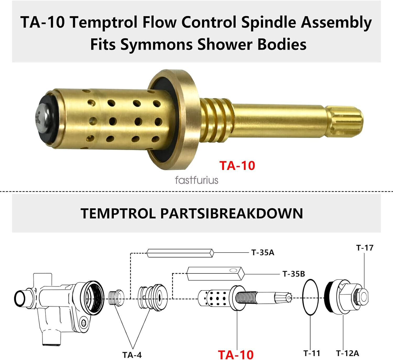 5-Set TA-10 Flow Control Spindle & TA-4 Hot/Cold Seat With Gaskets For Temptrol Shower Valve Repair