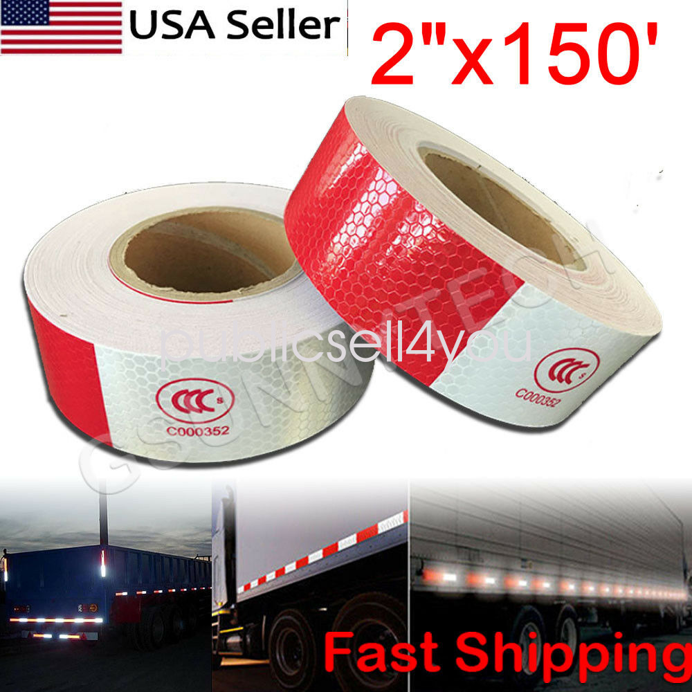 Lot 2"x 150' 164' Dot-C2 PREMIUM Reflective Red & White Conspicuity Tape Trailer