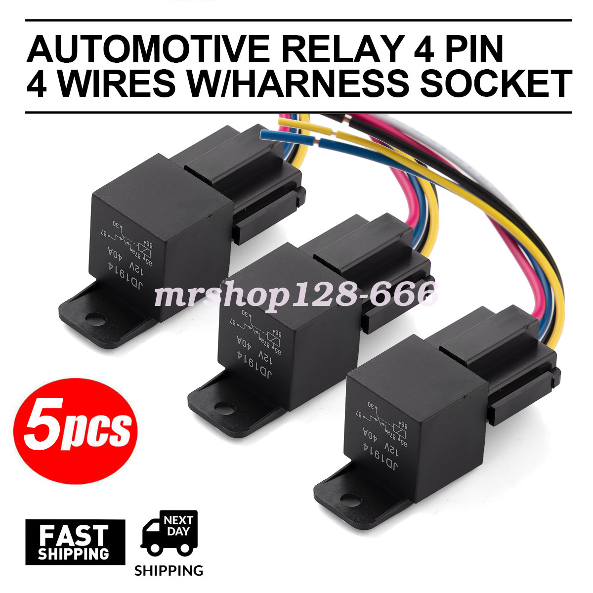 5Pcs DC 12V Car SPDT Automotive Relay 5 Pin 5 Wires w//Harness Socket 30//40 Amp