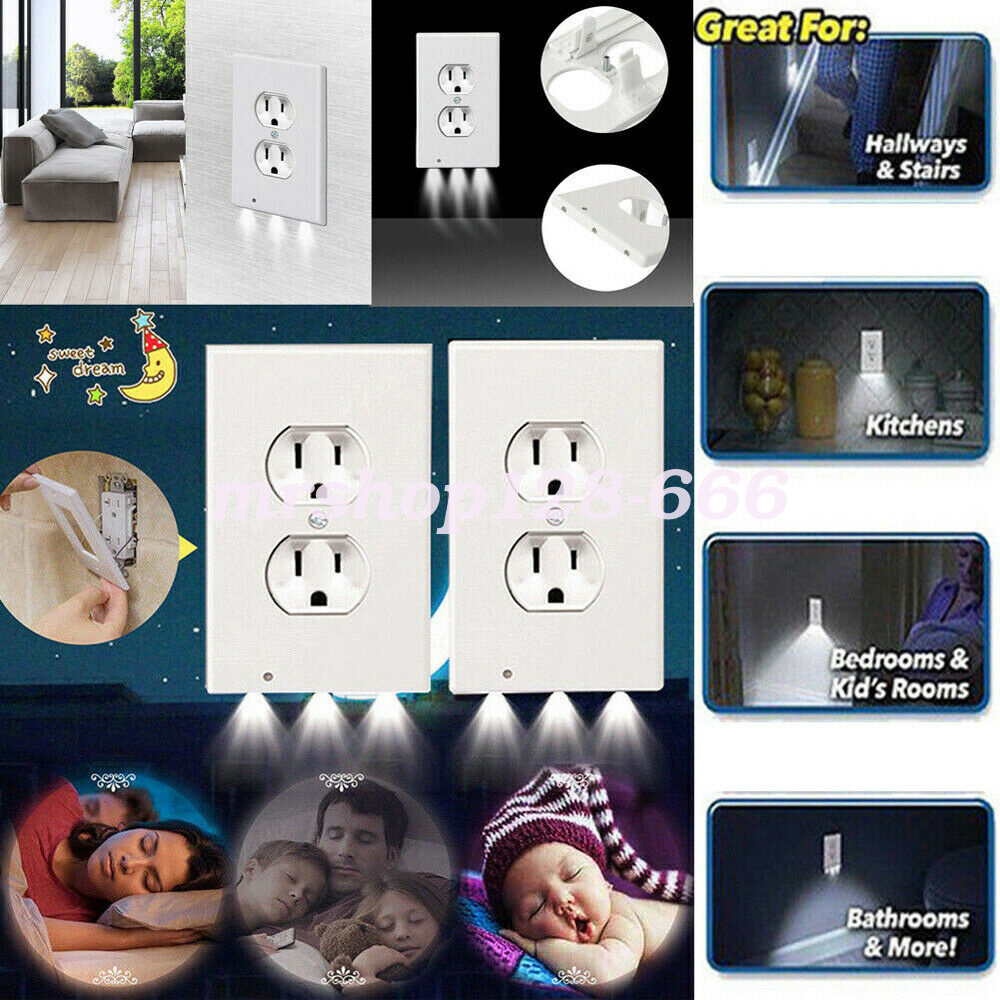 5 Pack Outlet Wall Plate Led Night Lights Cover Duplex With Ambient