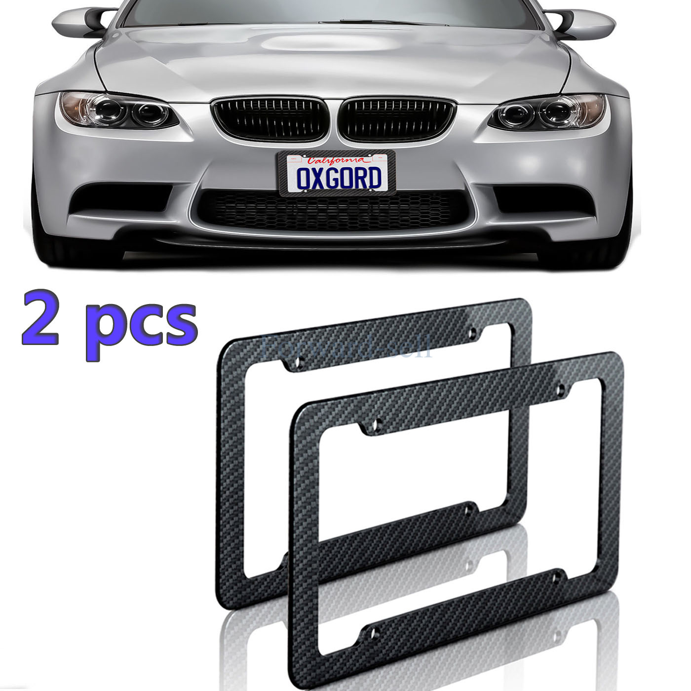 Plastic Carbon Fiber Style License Plate Frames For Front Rear Bracket 2pc Set