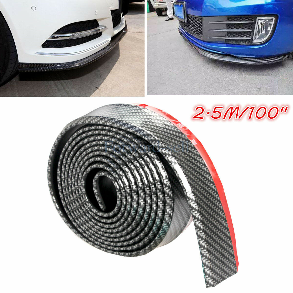 100/" Carbon Fiber Front Bumper Lip Splitter Chin Spoiler Body Kit Trim
