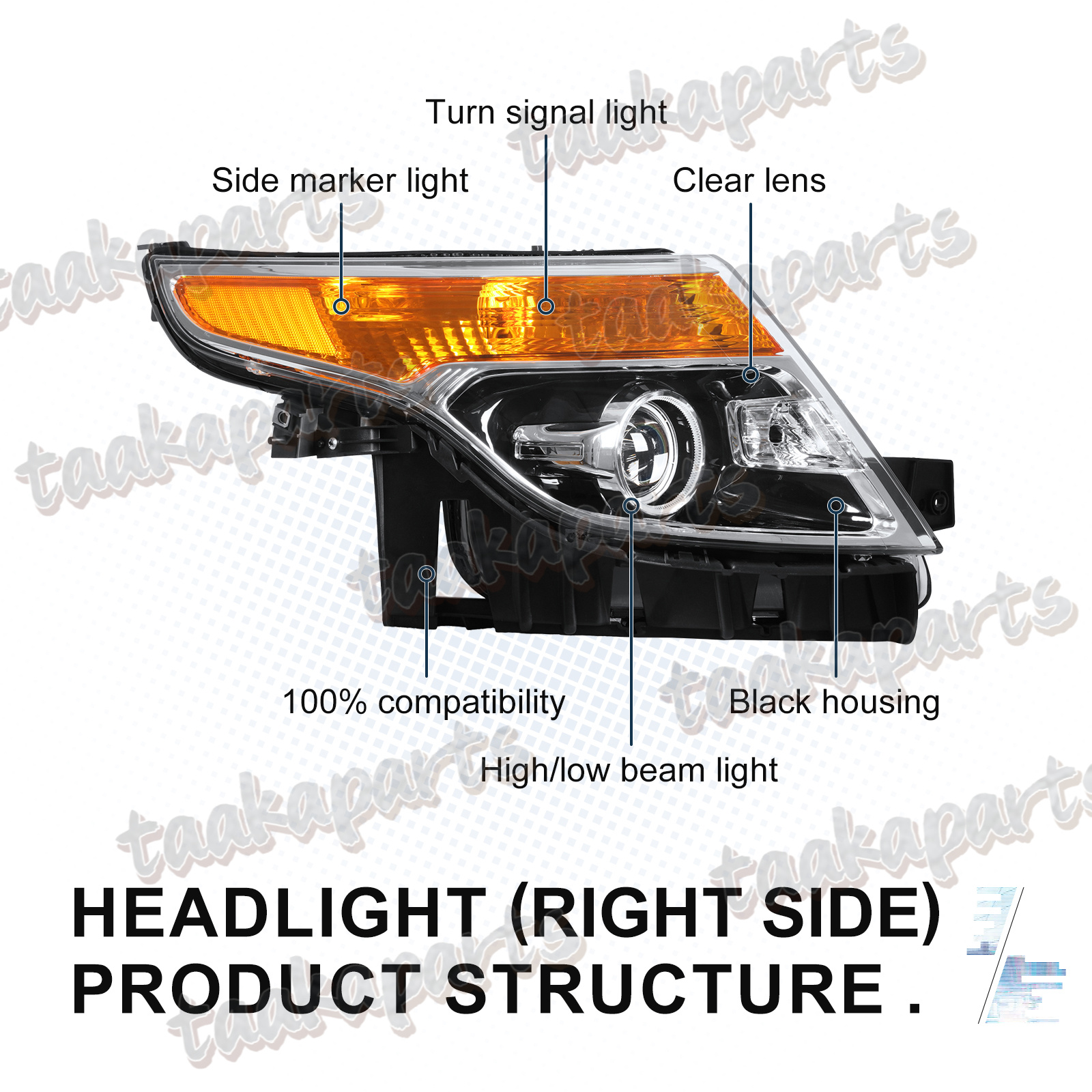 Factory Style Halogen Headlight (Driver Left Side) For 2011-2015 Ford Explorer – Direct Replacement With Bulbs