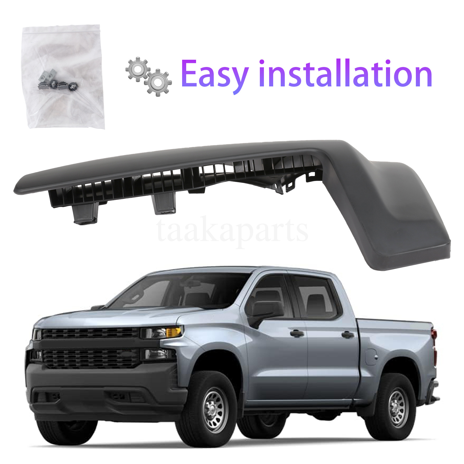 Front Bumper End Cap / Extension For 2019-2022 Chevy Silverado 1500 - Left Side, Black Plastic Trim Piece