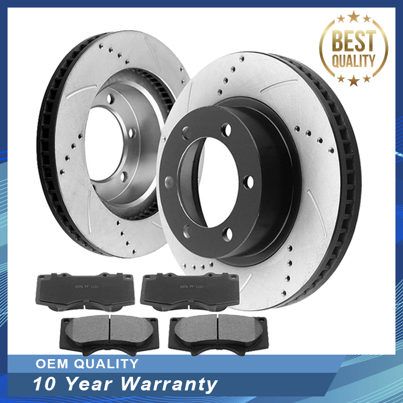 For Toyota 4Runner Tacoma Front Drilled and Slotted Brake Rotors & Ceramic Pads