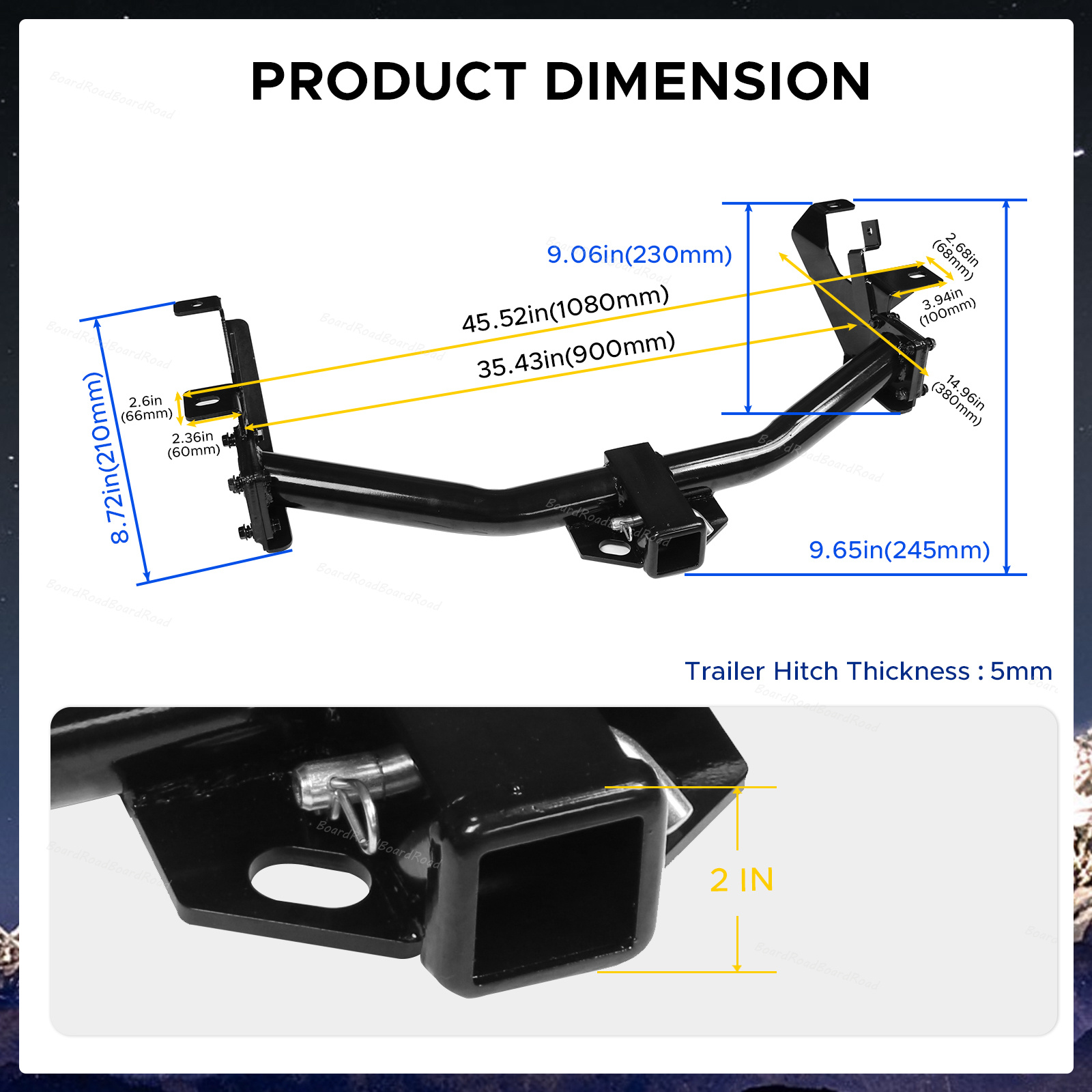 Class 3 III Black 2 Receiver Tube Rear Bumper Trailer Tow Hitch Towing Mount Compatible with 05-12 Ford Escape / 05-11 Mazda Tribute / 05-11 Mercury Mariner, Receivers - Canada
