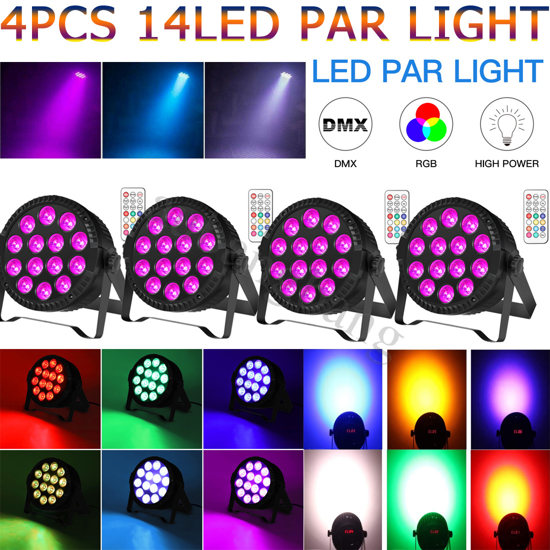 150W RGBW Par Can Light 14LED Stage Light DMX512 DJ Party Disco Wall Wash Lights - Picture 26 of 28