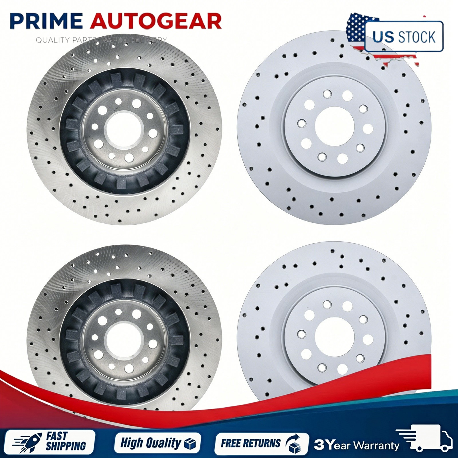 For Maserati Ghibli Quattroporte 17-21 Front+Rear Floating Drilled Vented Rotor