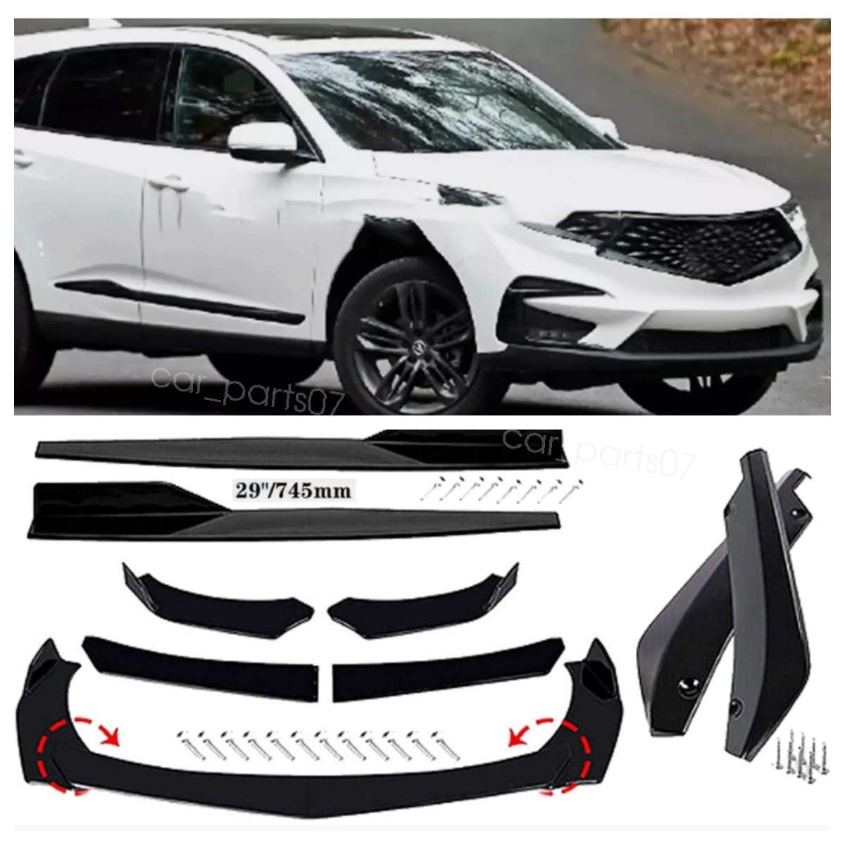 For Acura RDX 2010-2023 Glossy Black Front Bumper Spoiler
