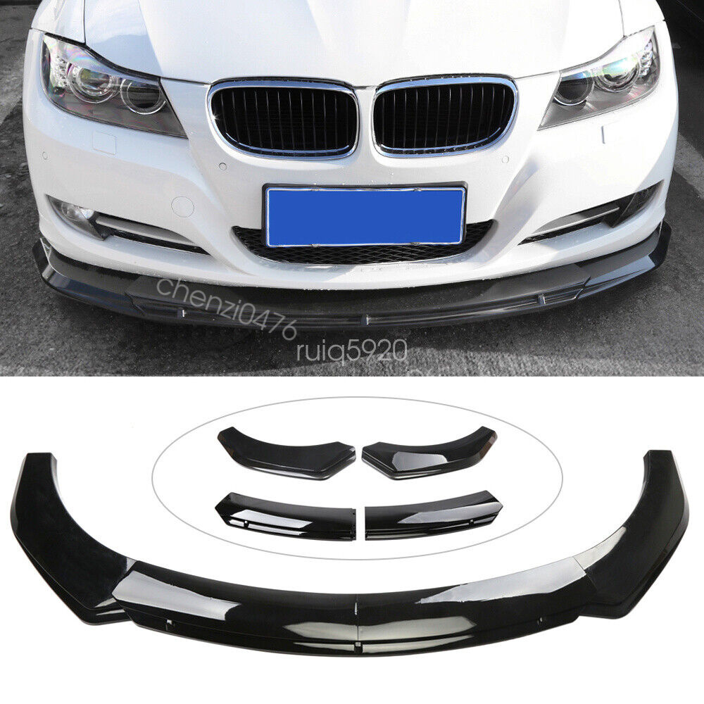 Glossy Black Front Bumper Lip Splitter Kit With Strut Rods For Infiniti G37 Coupe & Sedan - 4-Piece Body Kit, 2-Year Warranty