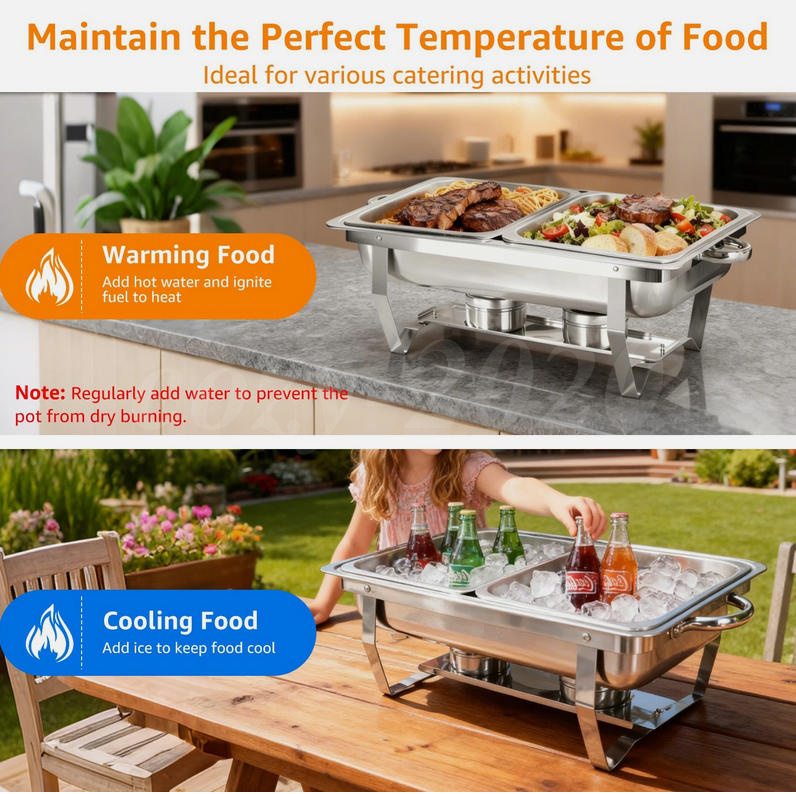 2/4/6/8Pack Chafing Dish Buffet Set 316 Stainless Steel Chafer for Catering 12QT - Produktbild 2