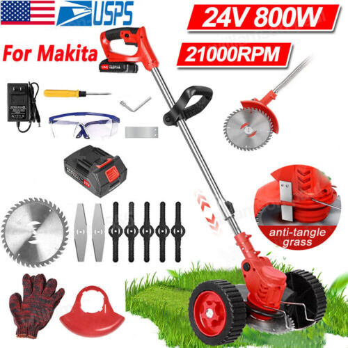 Cordless Electric Grass String Trimmer Lawn Edger Weed Wacker Cutter & 2Battery