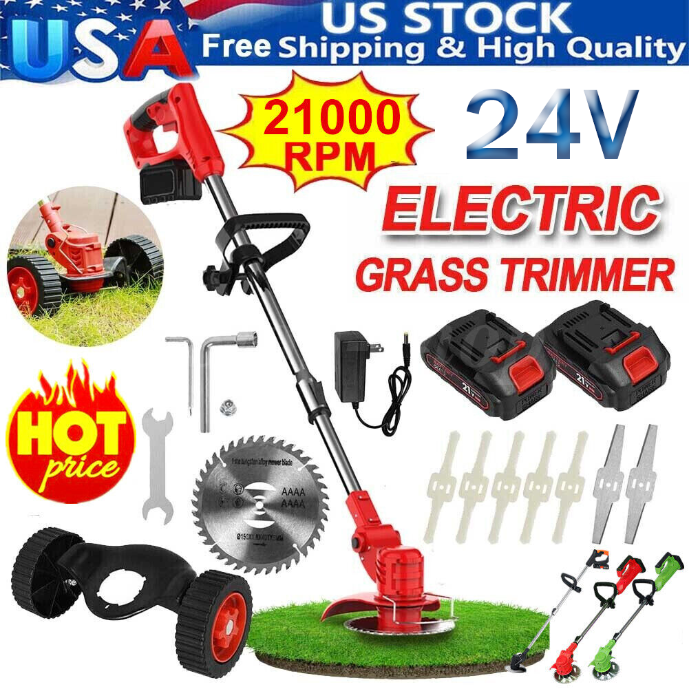 Cordless Electric Grass String Trimmer Lawn Edger Weed Wacker Cutter & 2Battery