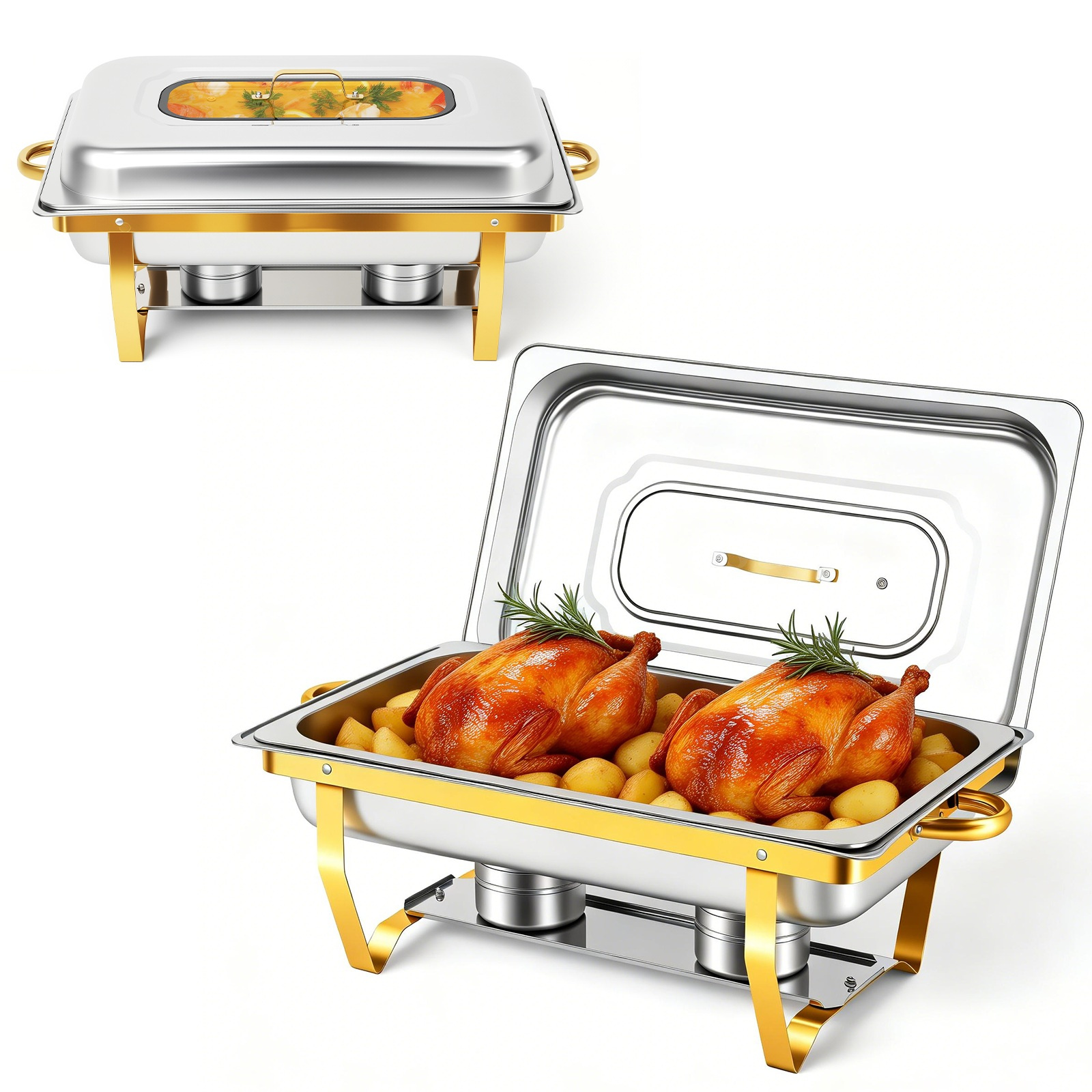 9QT 316 Stainless Steel Chafing Dish Buffet Set Catering Chafer W/Foldable Frame