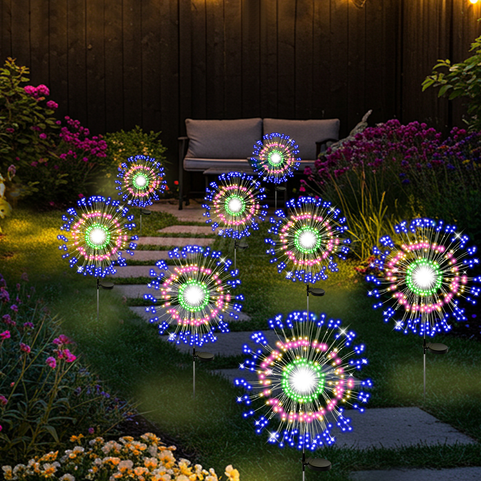 180 LED Garden Solar Lights Firework Outdoor Waterproof Path Lawn Decor ...