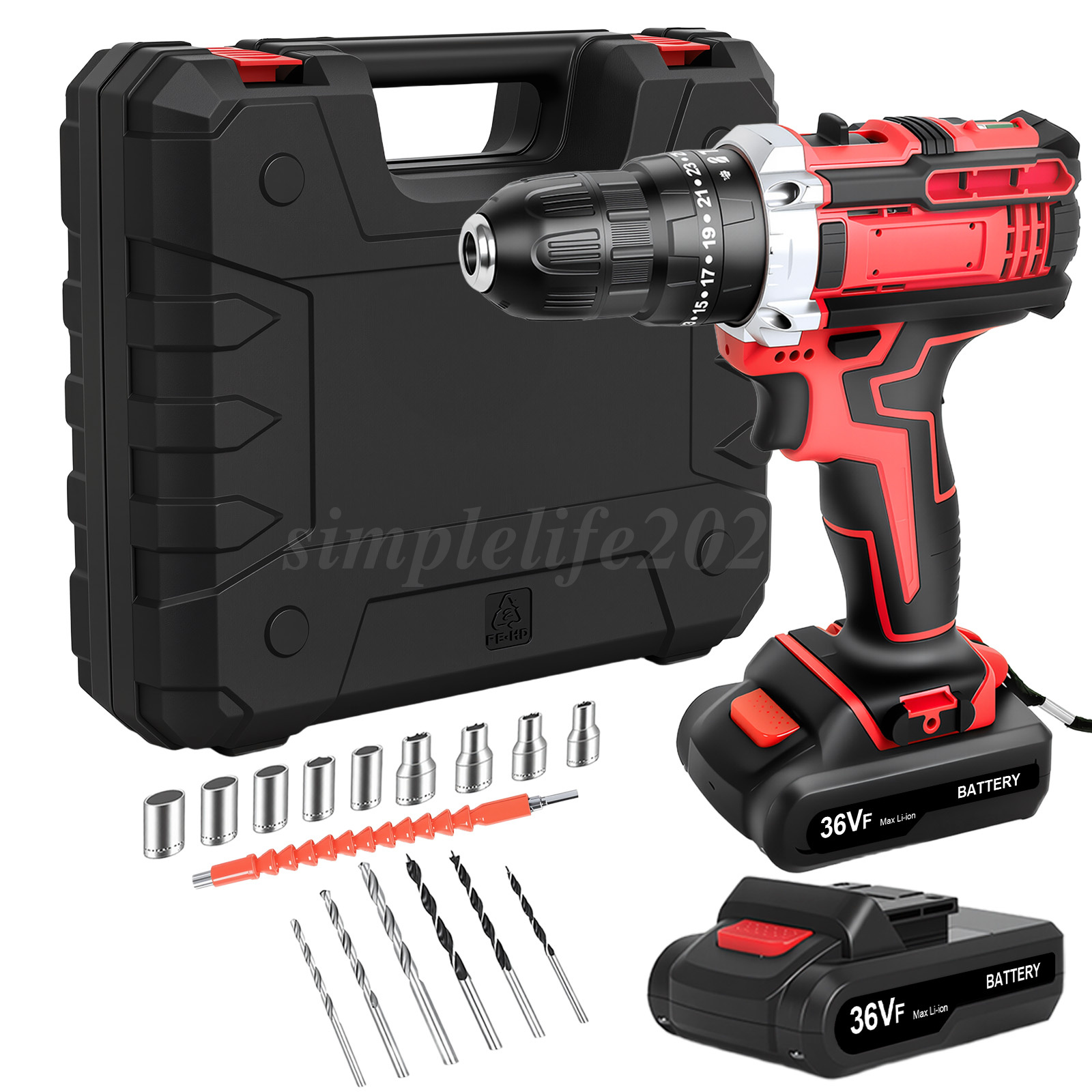 Cordless Brushless Impact Driver Hammer Drill Combo Kit with 2 Battery ...