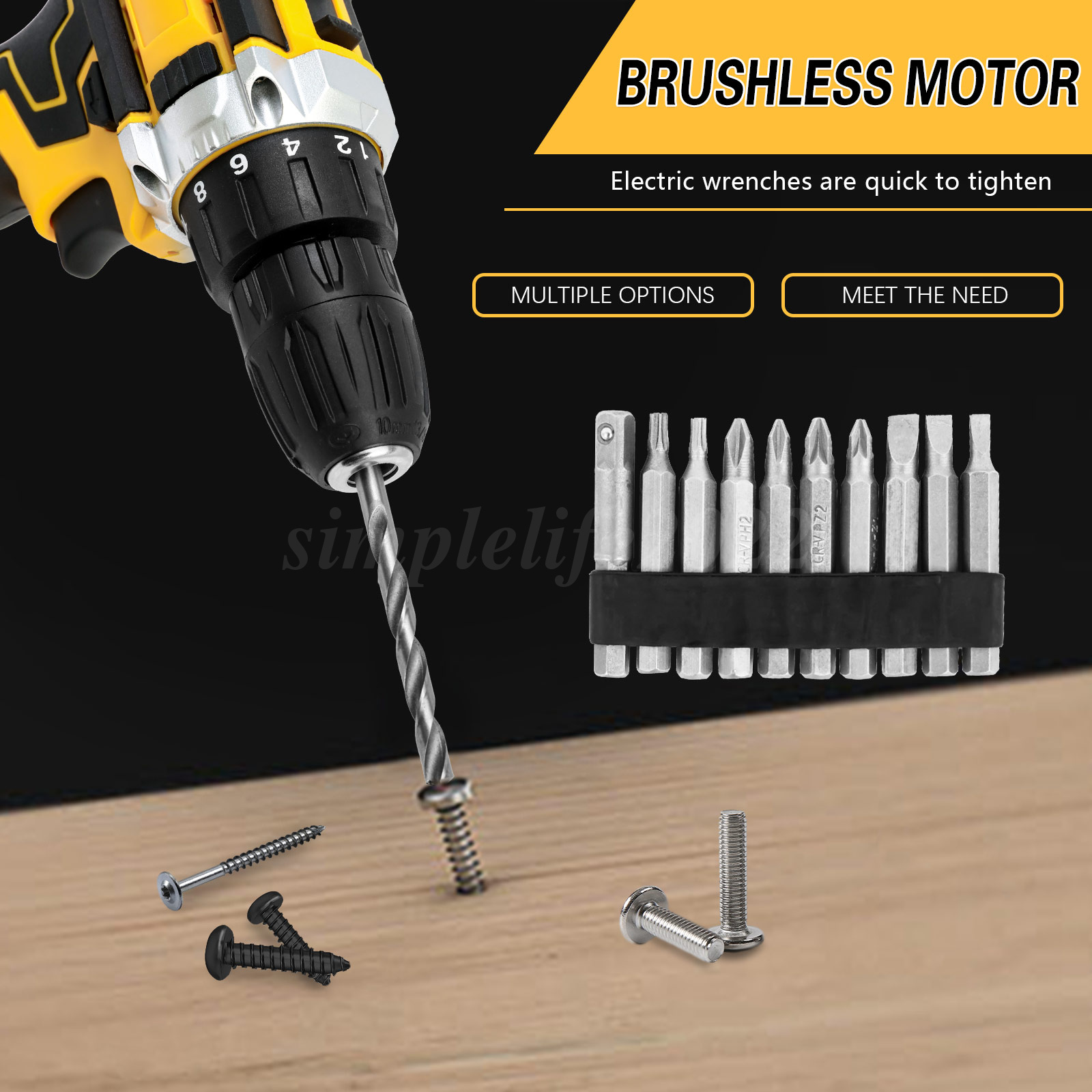 Cordless Brushless Impact Driver Hammer Drill Combo Kit with 2 Battery ...