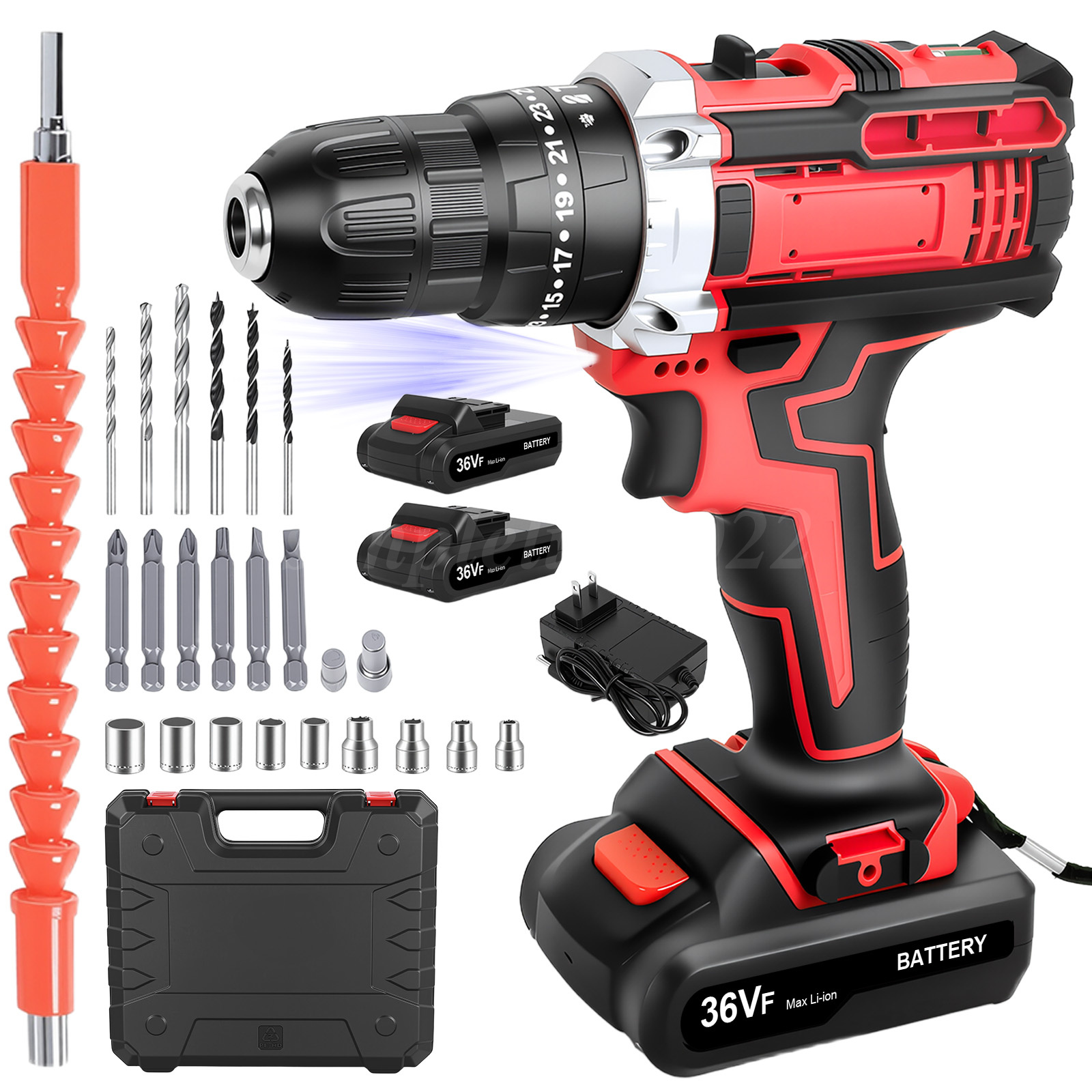 Cordless Brushless Impact Driver Hammer Drill Combo Kit with 2 Battery ...