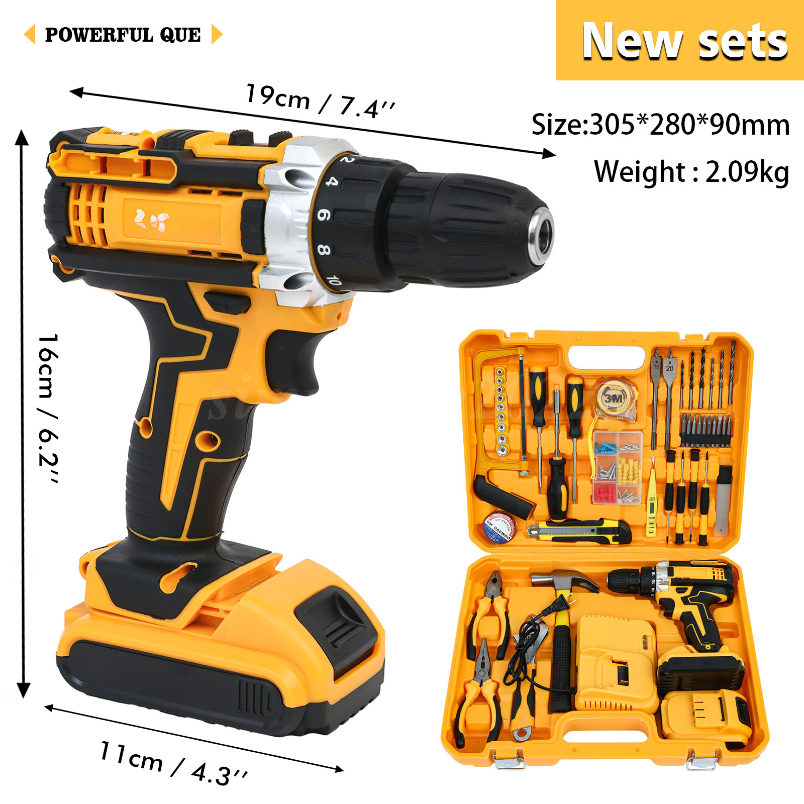 Cordless Brushless Impact Driver Hammer Drill Combo Kit with 2 Battery ...