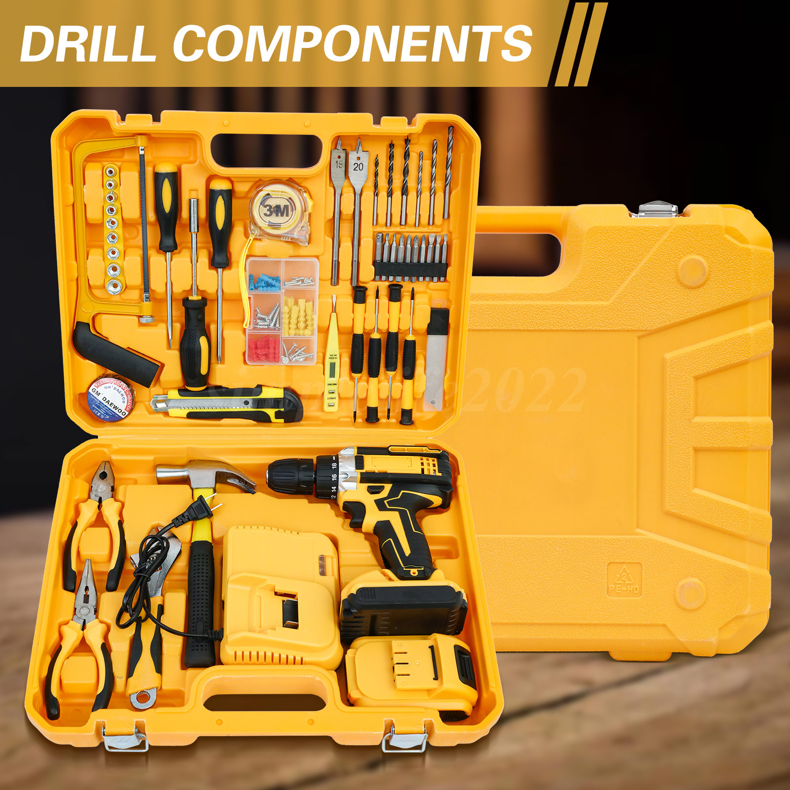 Cordless Brushless Impact Driver Hammer Drill Combo Kit with 2 Battery ...