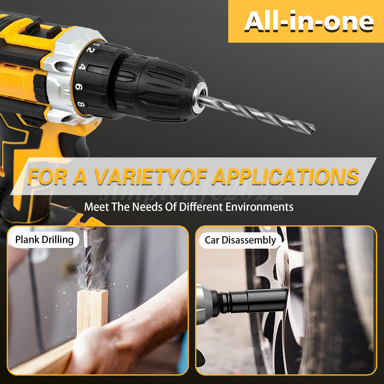 Cordless Brushless Impact Driver Hammer Drill Combo Kit with 2 Battery ...