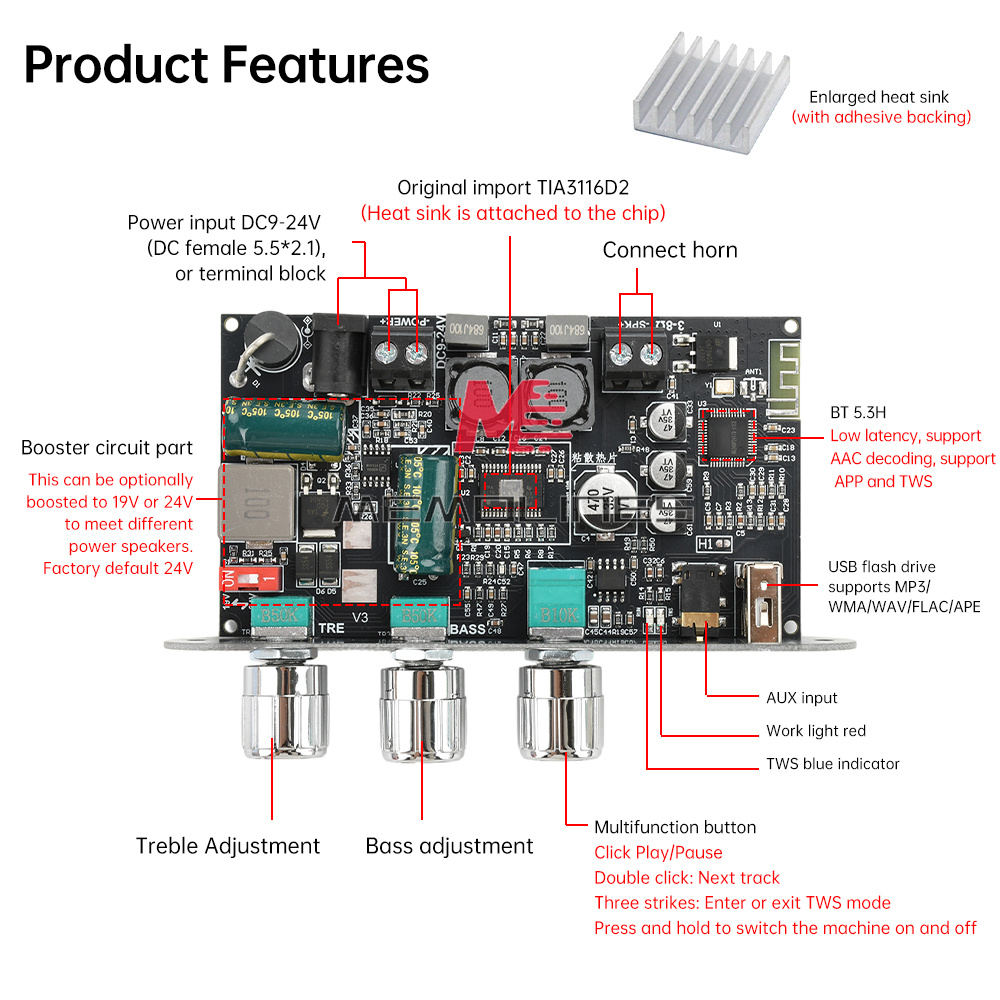 ZK-1001U 100W Mono Bluetooth Audio Power Amplifier