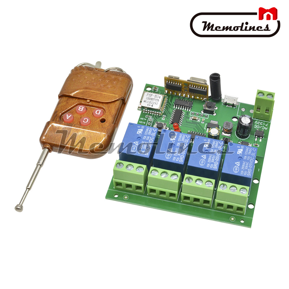 Wireless Wifi Relay Switch DC 5-32V 4 Channel 433mhz Remote Control Smart Home