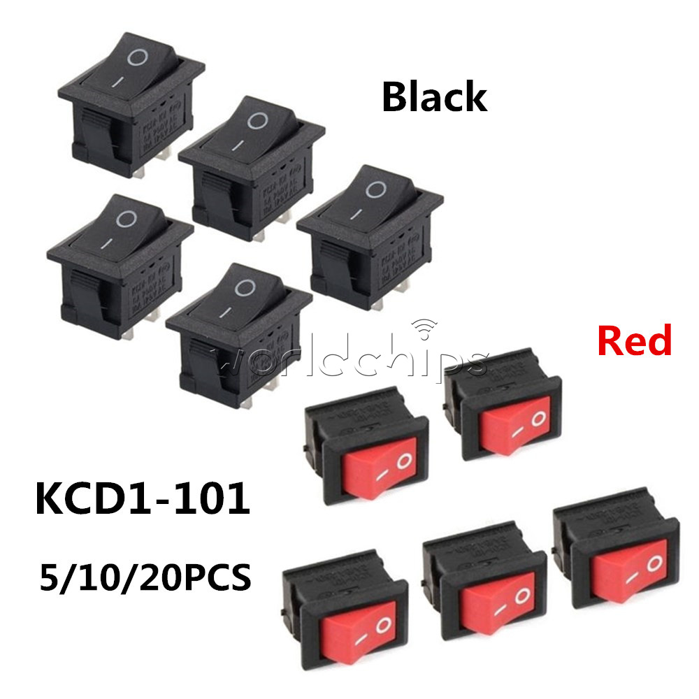 US Ship 5pcs BLACK Rocker Switch KCD1-101 250V 6A Boatlike Switch 2PIN ON OFF