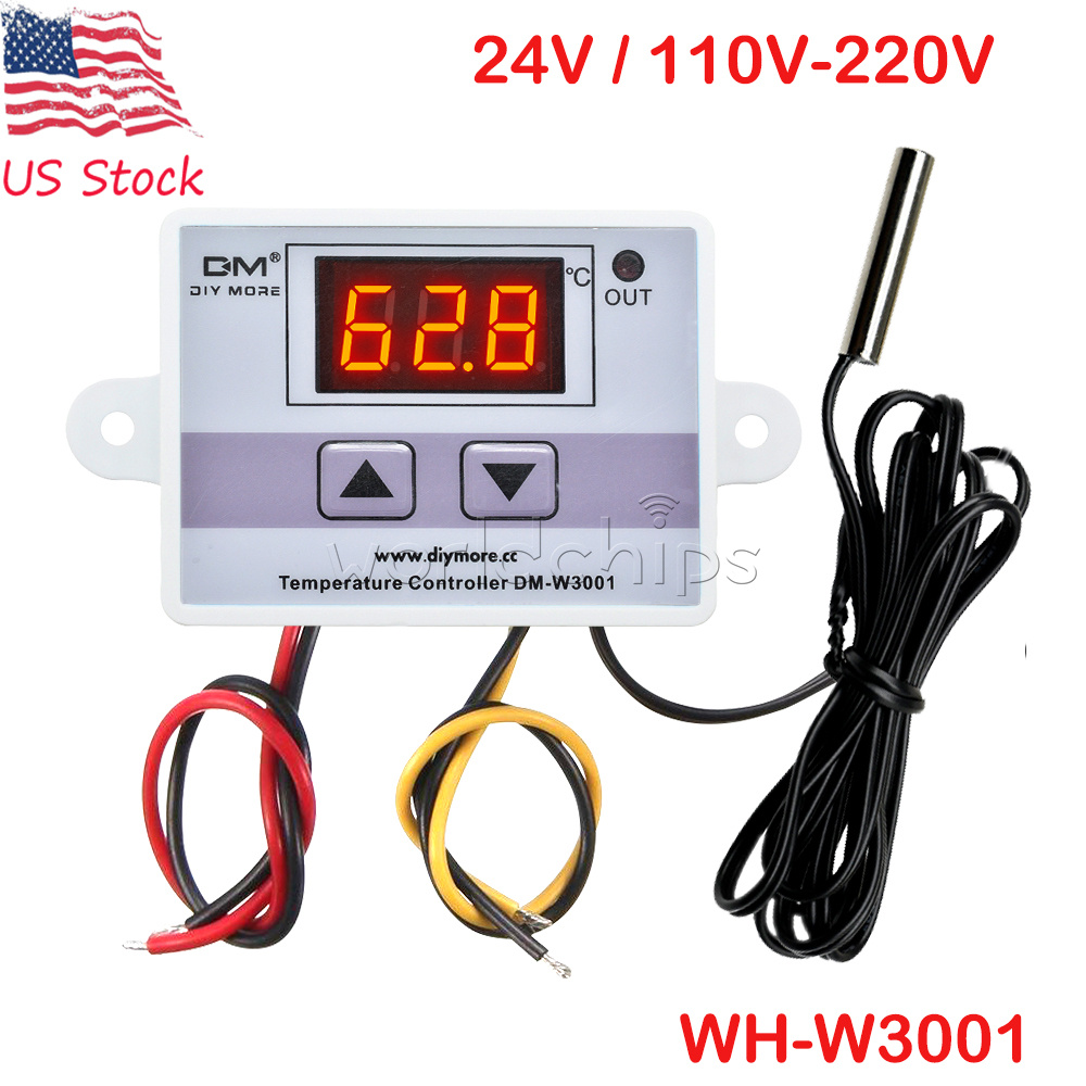 W2310 DC 12V//24V AC110V-220V Thermostat Temperature Controller NTC 10K Red+Blue