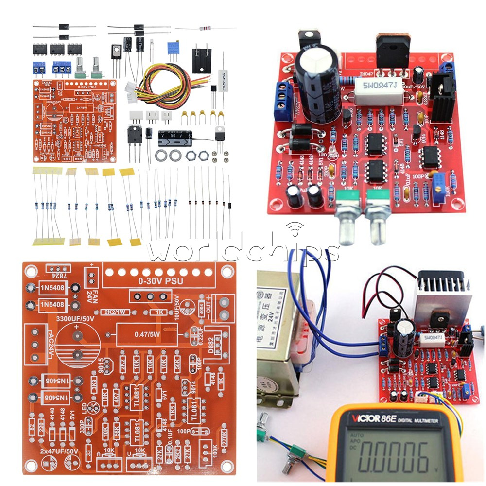 Red 0-30V 2mA-3A Continuously Adjustable DC Regulated Power Supply DIY Kit PCB