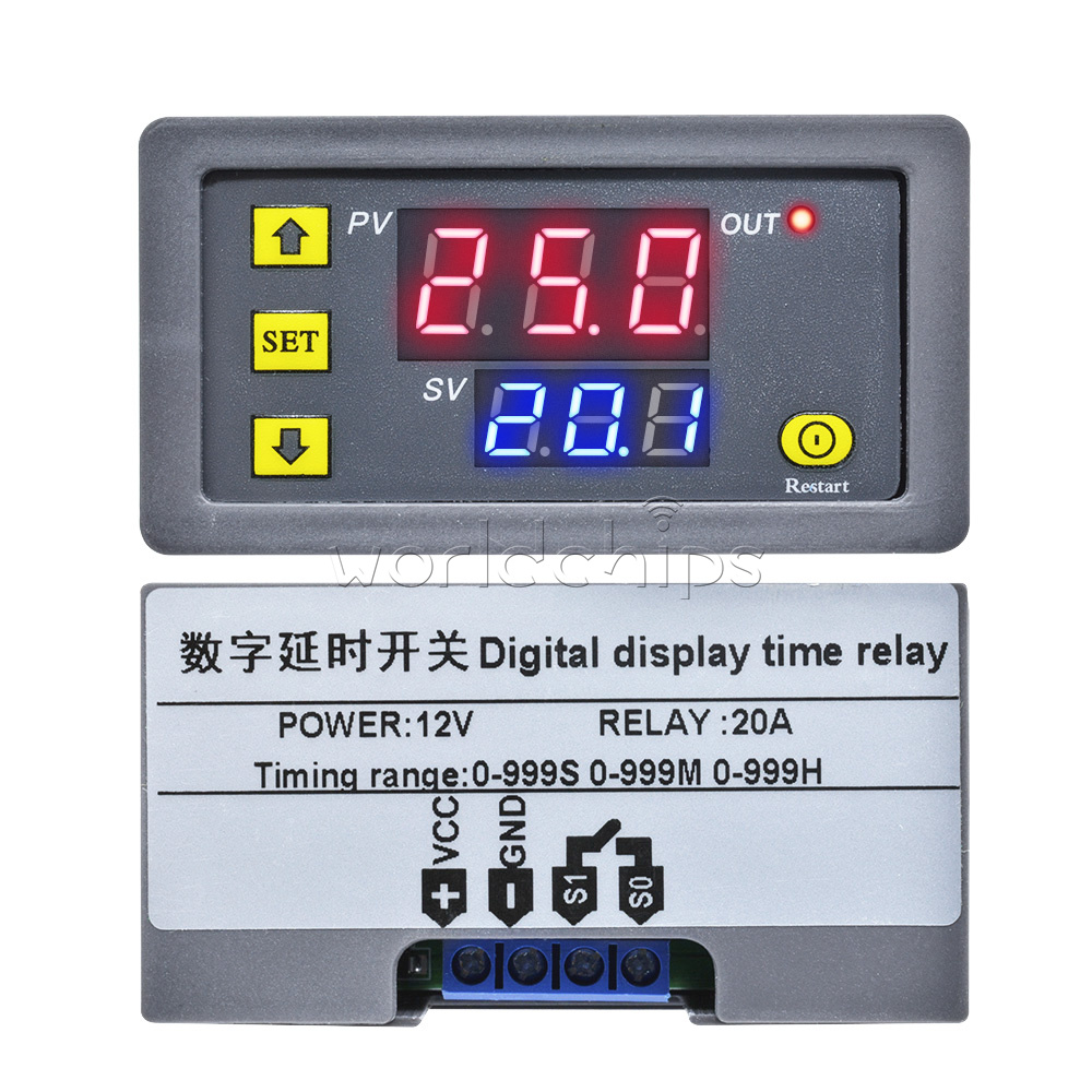 LED Pantalla digital M/ódulo de rel/é de retardo de tiempo DC 12V Control de temporizaci/ón Interruptor de temporizador programable M/ódulo de ciclo de disparo con estuche