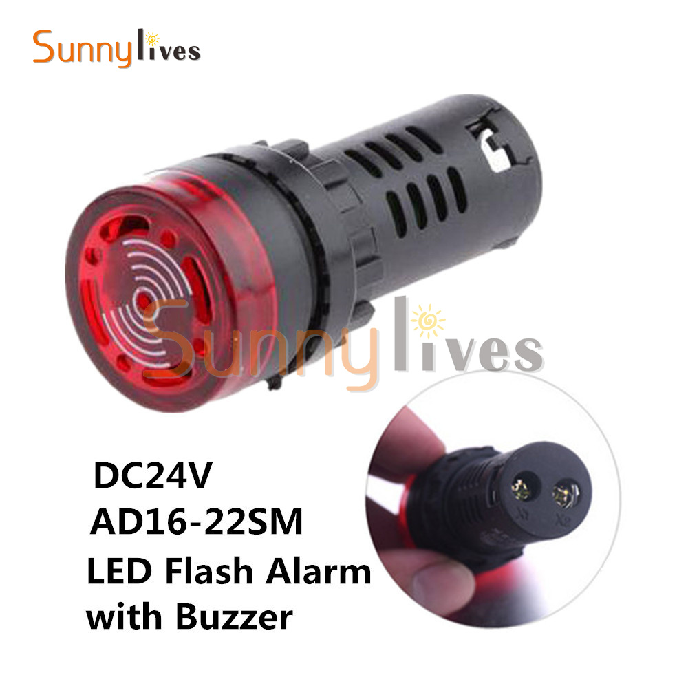 2PCS 24V AD16-22SM 22mm Red LED Flash Alarm Indicator Light Lamp with Buzzerr
