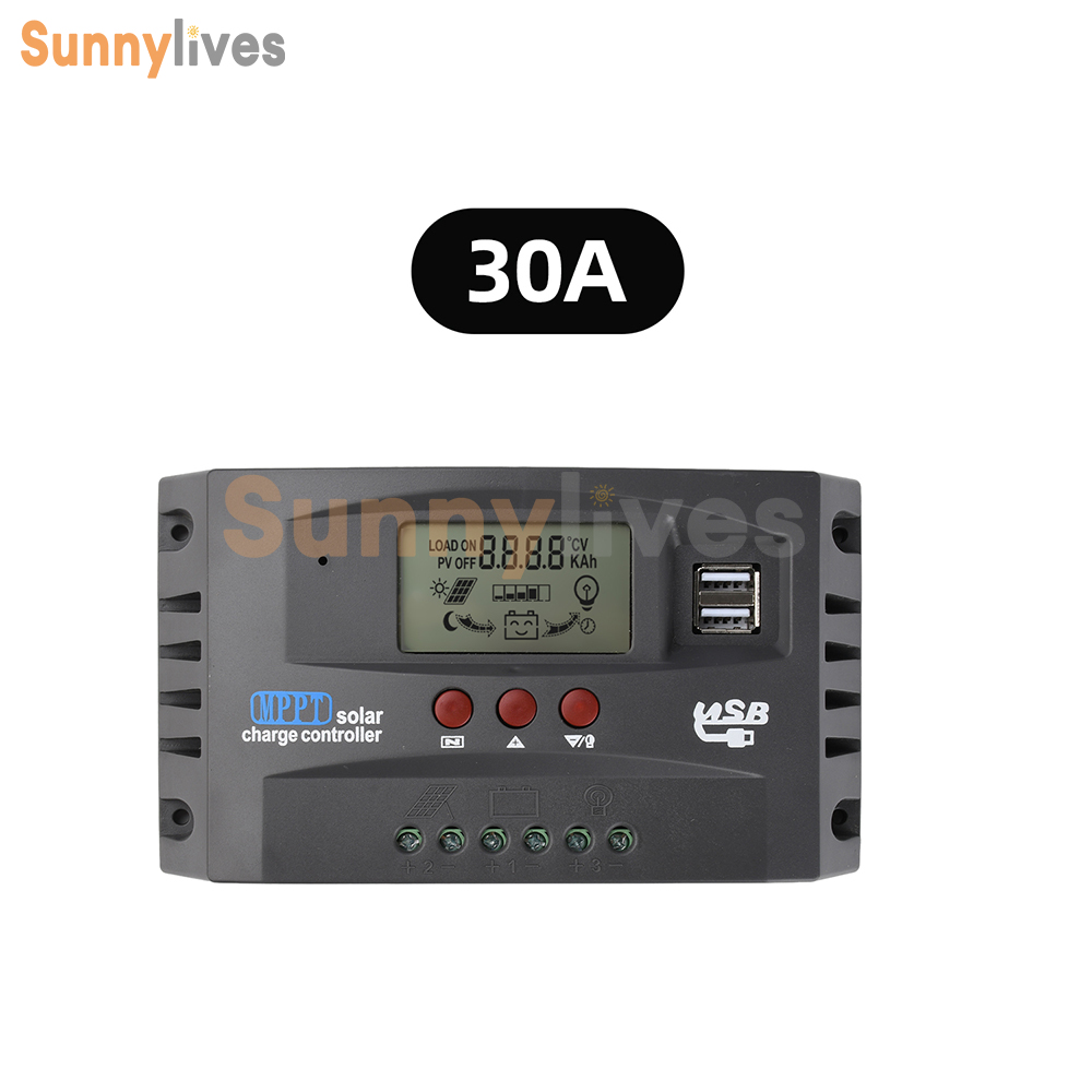 12V/24V MPPT Solar Controller LCD Solar Charge Controller Dual USB 30A 60A 100A