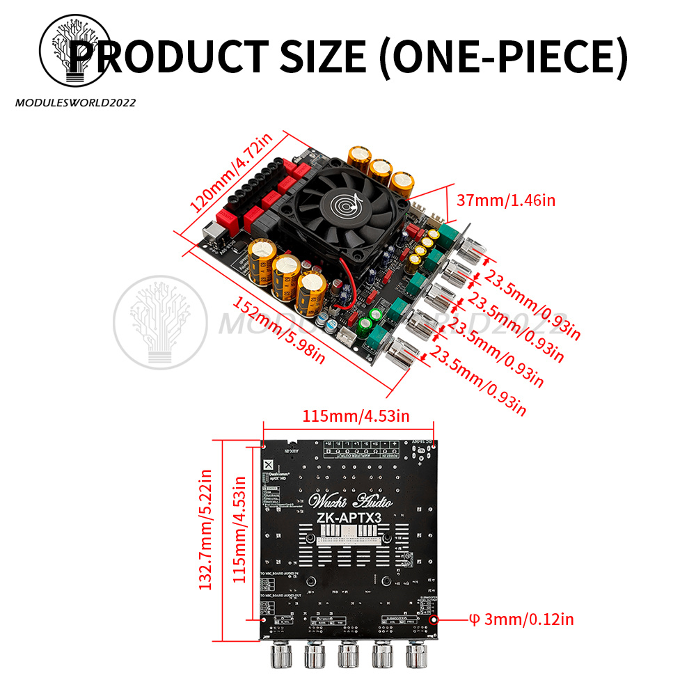 ZK-APTX3 2x300W+600W TPA3255 Bluetooth Power Amplifier Board 2.1CH