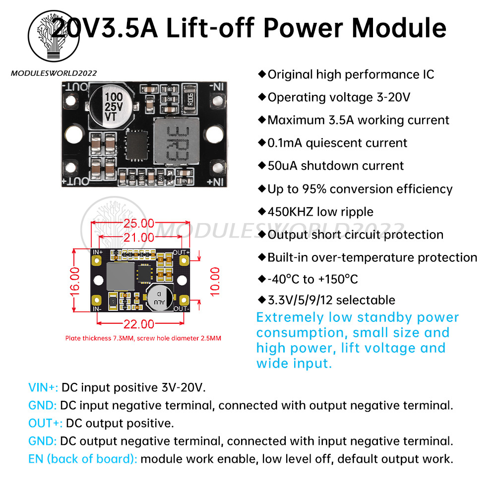 DC-DC Automatic Buck Boost Module 3-20V To 3.3V/5V/12V Step Up Down Power Module