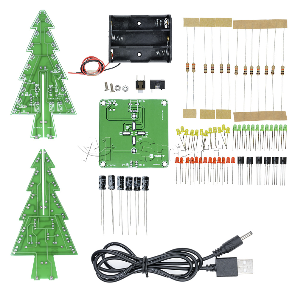 DIY 3/7 Colors 3D Christmas tree LED Flashing Circuit Kit Light Xmas